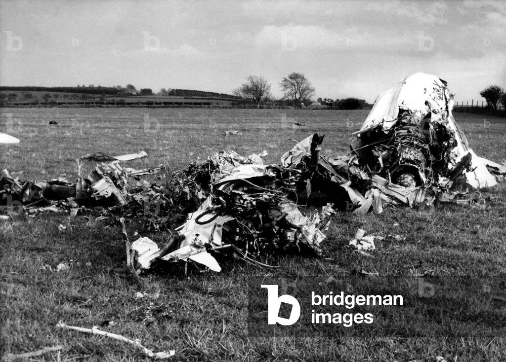 Pilot Flight Lieutenant D D Wyman of Manor Park, London, died at the controls of his RAF Jet Provost which crashed near the village of Felton, Northumberland. He was a member of the Flying Training School based at RAF Acklington, 08/05/1962 (b/w photo)