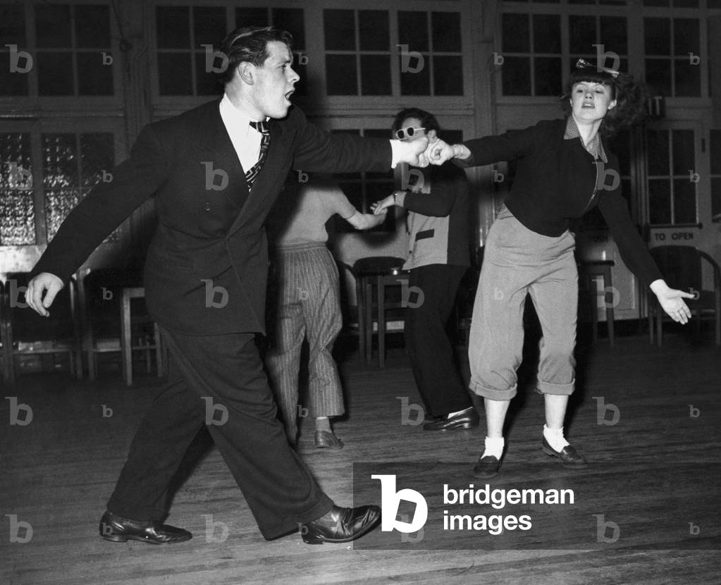 A young couple dancing at Club Be-Bop in High Cross, Tottenham, North London, 26th February 1949 (b/w photo)