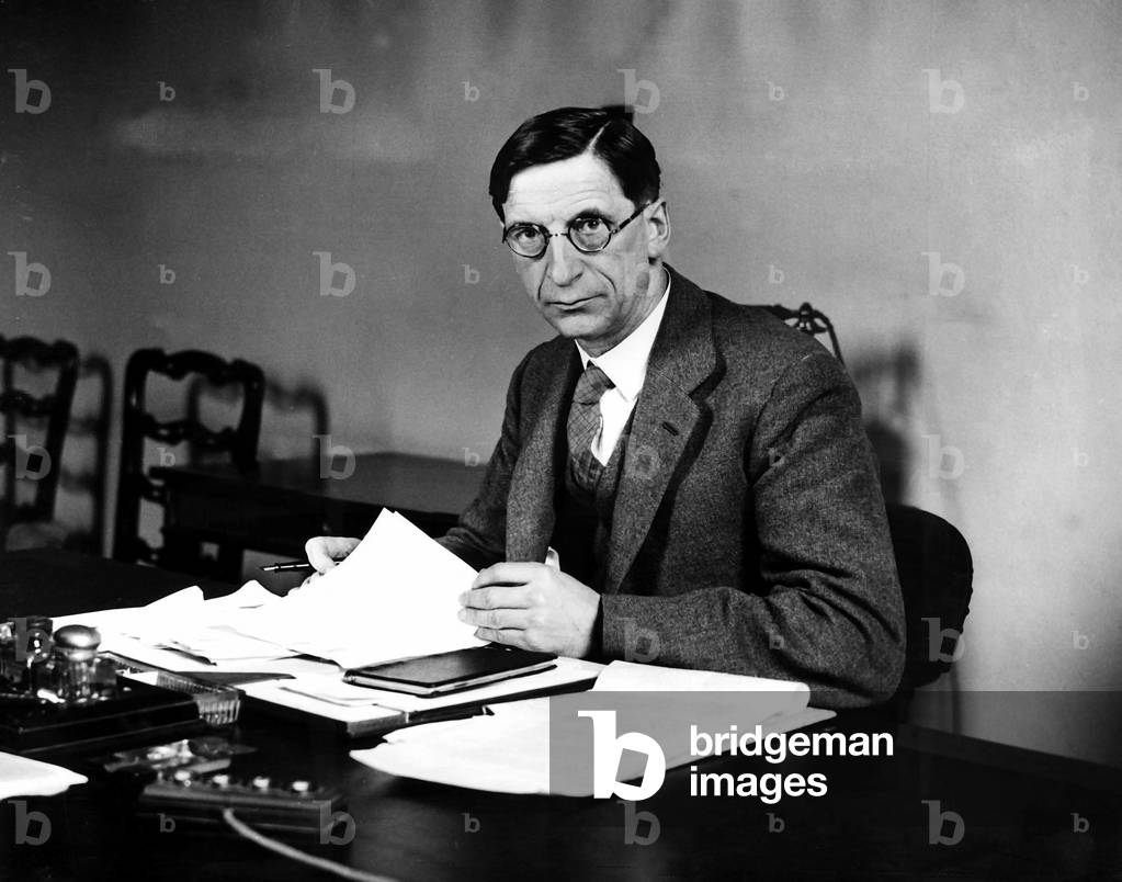 Prime Minister of the Republic of Ireland Mr Eamon De Valera seated at his desk, c.1948 (b/w photo)