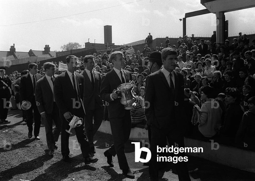 FA Cup Final 1964 West Ham team parade the FA Cup around Upton Park after taking it around East LondonPlayers Right to Left : Jackie Birkett, Bobby Moore, Geoff Hurst, Ken Brown, John Sissons and Ronnie Boyce (photo)