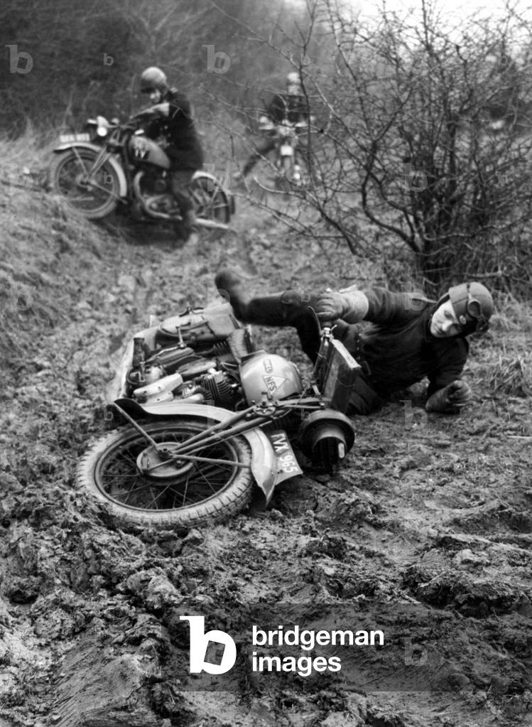 National Fire Service dispatch riders of Number 36 Fire Force Area practising on an assault course in Chigwell, Essex jan 44