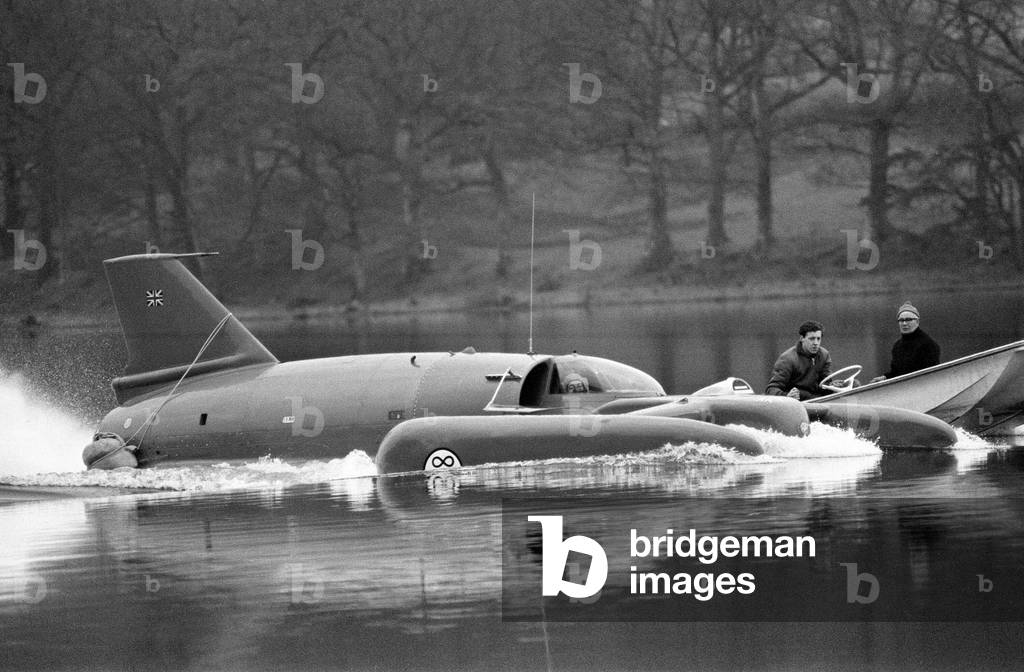 Donald Campbell takes 'Bluebird' on Coniston Water for the first time. 4th November 1966.