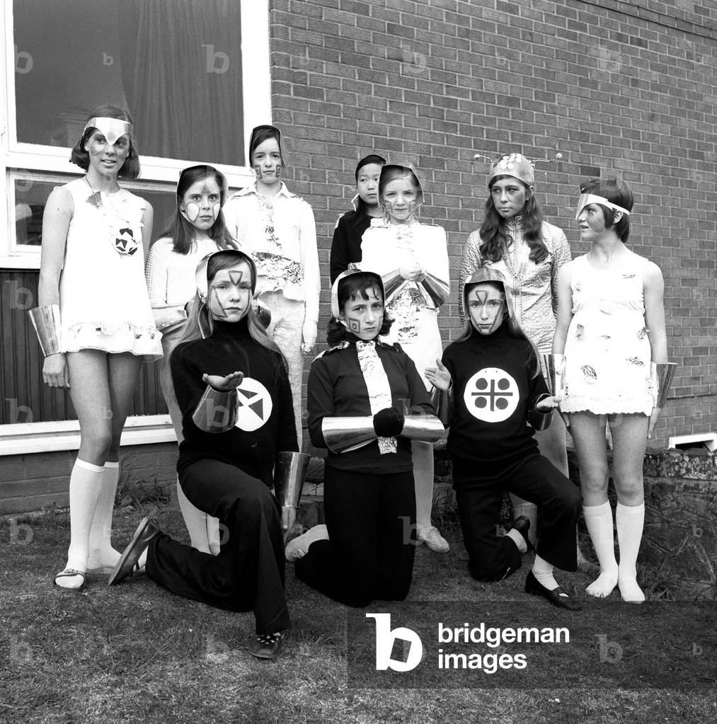 Pupils from Heaton School in Newcastle, put on a pageant, July 8, 1970 (b/w photo)