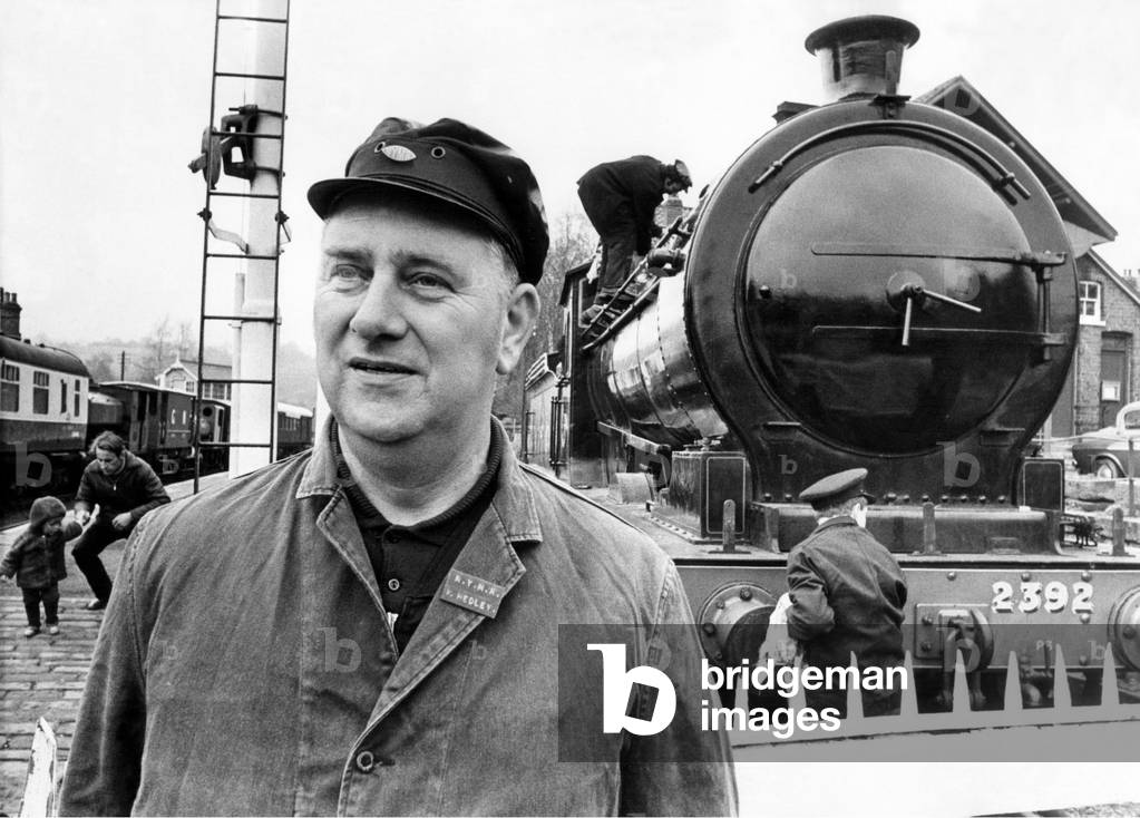 British Rail driver Ken Hedley from Blyth, on 23rd April 1973 (b/w photo)