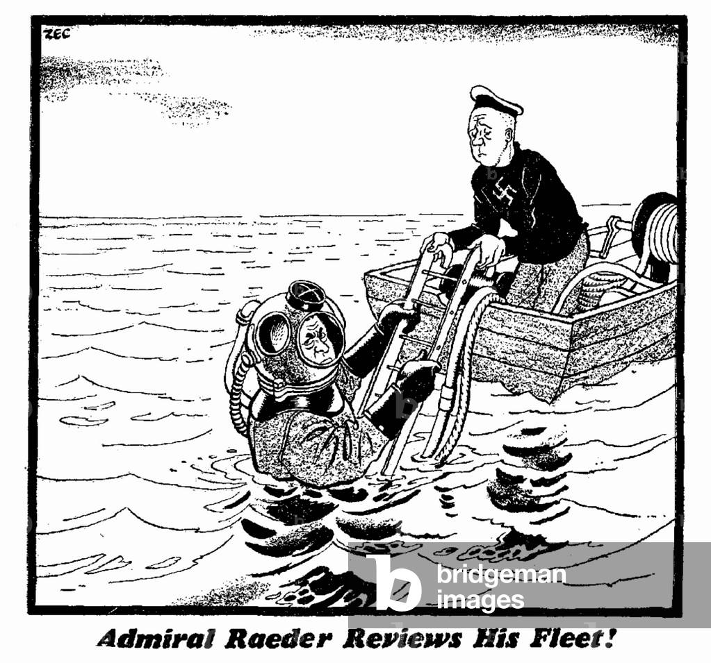 Admiral Raeder reviews His Fleet!, 16th April 1940 (b/w illustration)