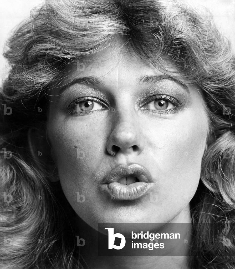 Beauty without surgery - facial exercises. Model Sara Jalkden. March 1980