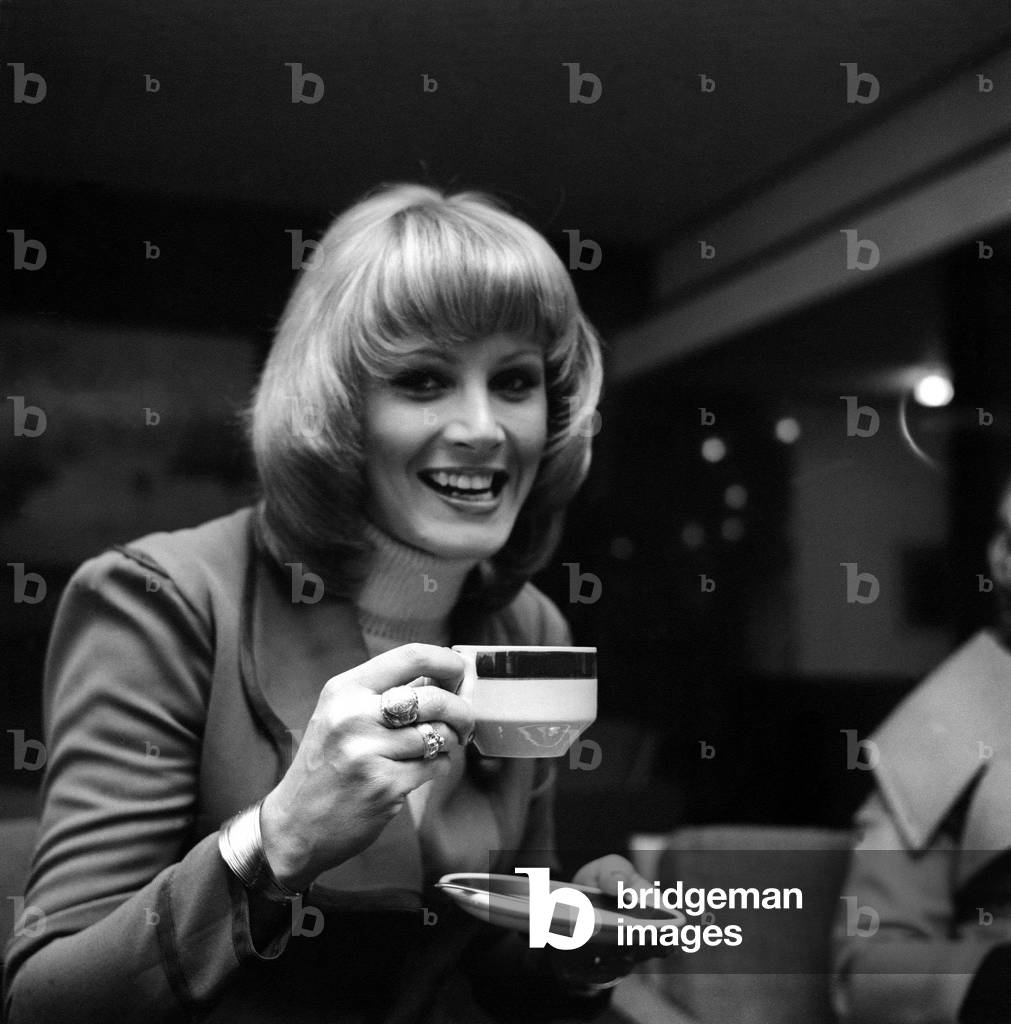 Miss World, Belinda Green on a visit to Tyneside on 10th January, 1973 (b/w photo)