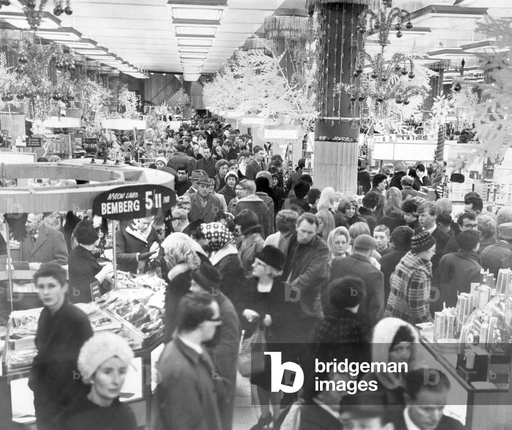 Christmas Shoppers at Lewis Department Store, Liverpool, 2nd December 1966 (b/w photo)