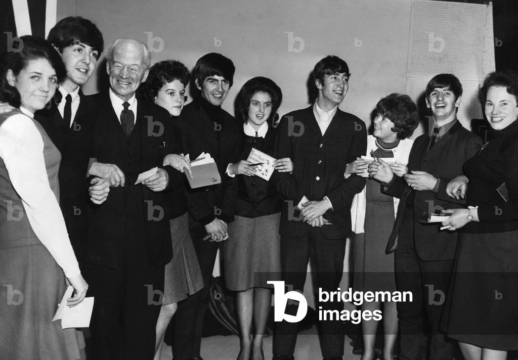 The Birmingham Evening Mail competition winners meet the Beatles, December 1963