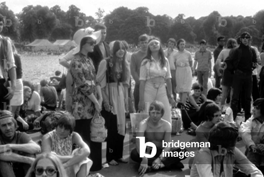 Pop fans at The Rolling Stones concert at Hyde Park, 5th July 1969 (b/w photo)