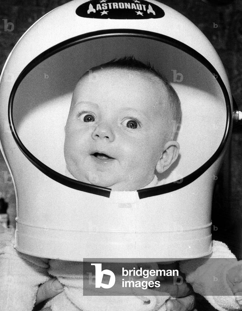 Neil Carlin from West Lothian Scotland who was born just as US astronaut Neil Armstrong stepped onto the moon on 21st July 1969 (b/w photo)