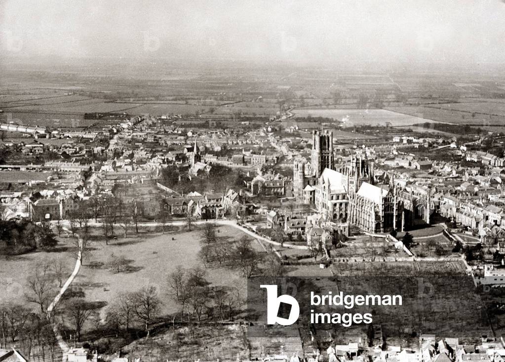 Ely Cathedral Cambridgeshire, The Cathedral was built on the only high ground on the Cambridgeshire fens, c. 1935 (b/w photo)