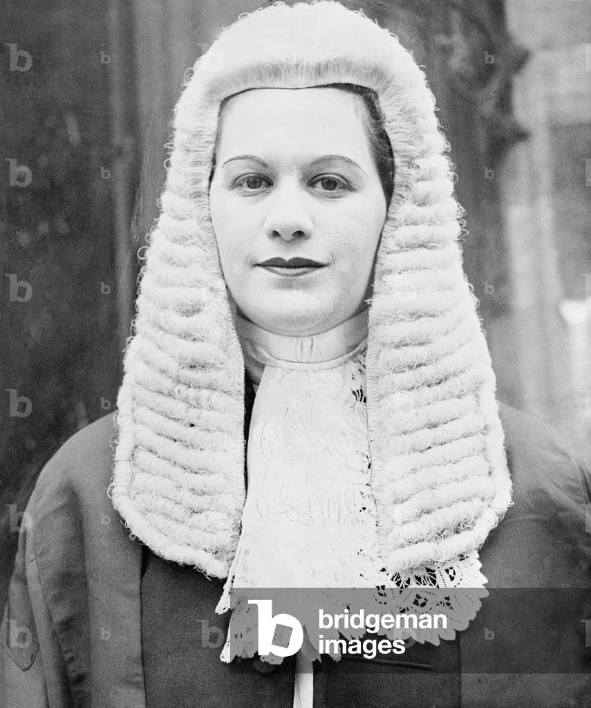 Miss Rose Heilbron QC wearing robes and wig, c. 1955 (b/w photo)