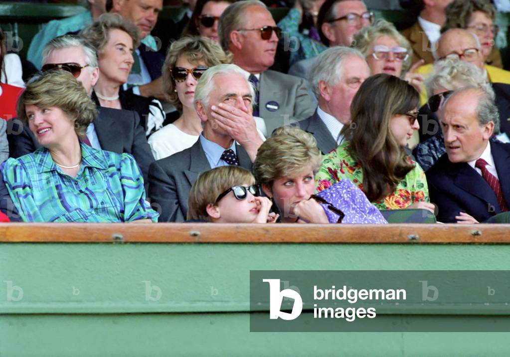 Wimbledon Ladies Final, Princess Diana watching Steffi Graf v. Gabriella Sabatini, July 1991 (photo)