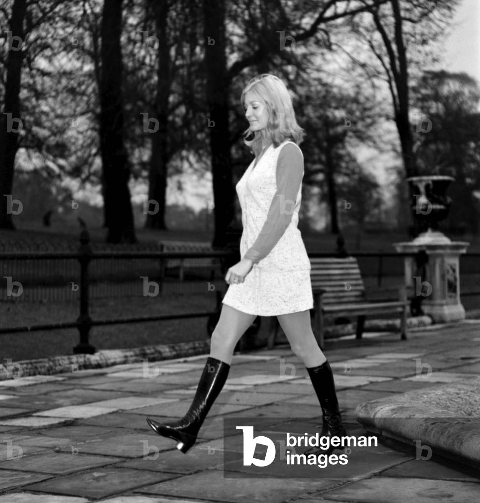 Fashion. Clothing. Woman. Monica Hahn modelling 69/11d boots. November 1969