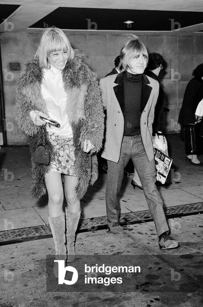 Brian Jones meets girlfriend Anita Pallenberg who had just flown in from Munich, 3rd December 1966
