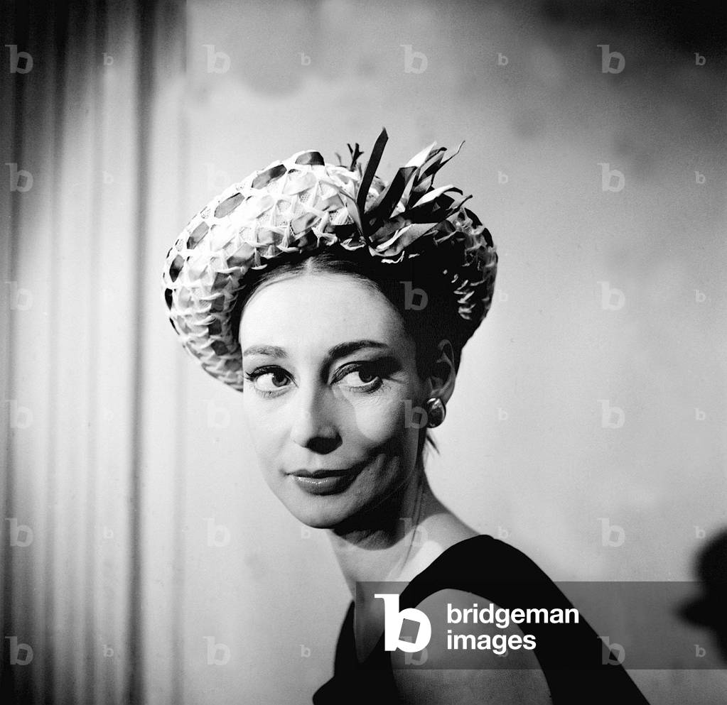 Model wearing hats fashion Taken from a series of shots depicting the latest in millinery trends in Spring, 1962 (b/w photo)
