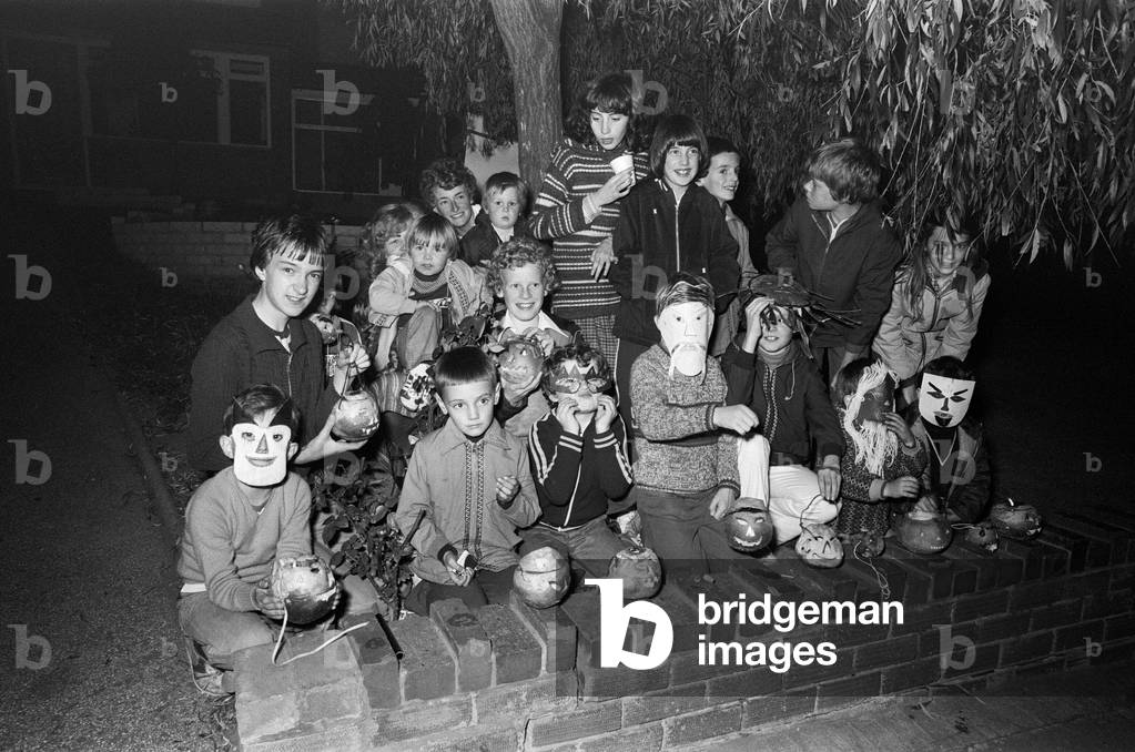 Kids Halloween party at Rousden Close Birmingham. 30th October 1978 (b/w photo)