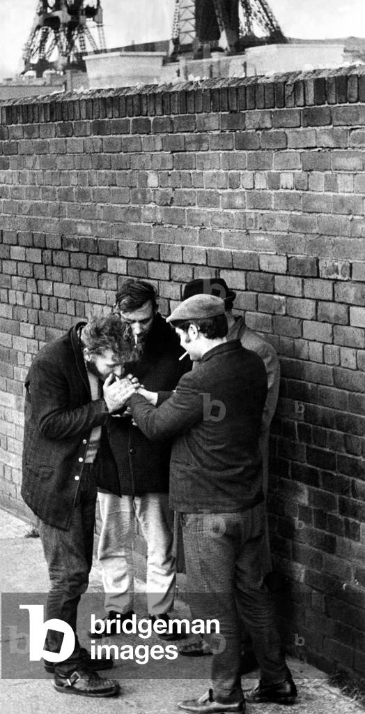 The National Miners Strike 1970 It's cold work picketing and a cigarette, though welcome , doesn't make much difference 9 November 1970 (b/w photo)