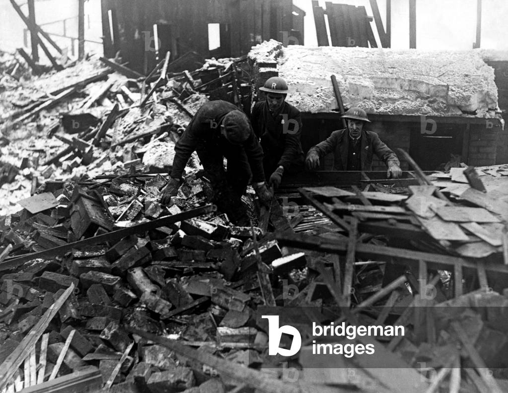 Second World War - The ruins after a German air raid on a North East of England town, c. 1942 (b/w photo)