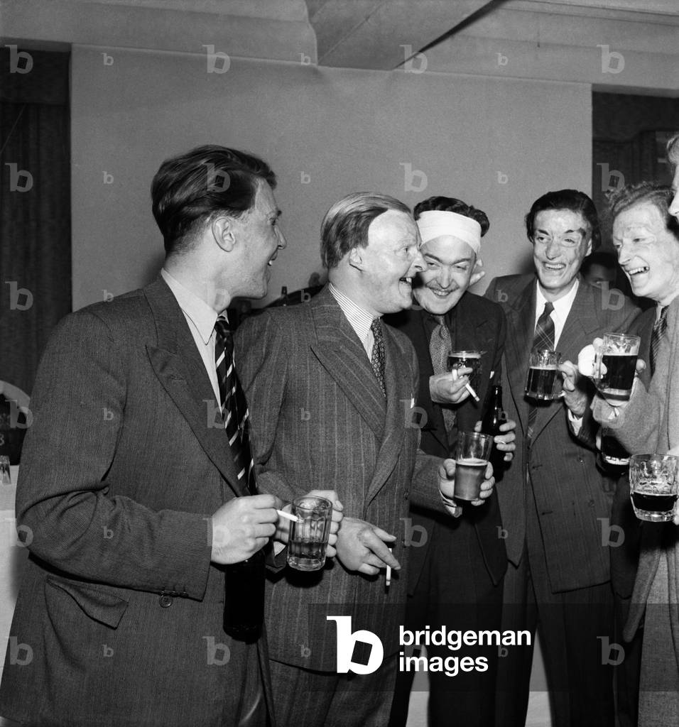 Dinner to celebrate the Guinea pig club, a specialist plastic surgery created by Sir Archibald McIndoe for former World War Two pilots at East Grinsted Hospital, Sussex, 4th September 1949 (b/w photo)
