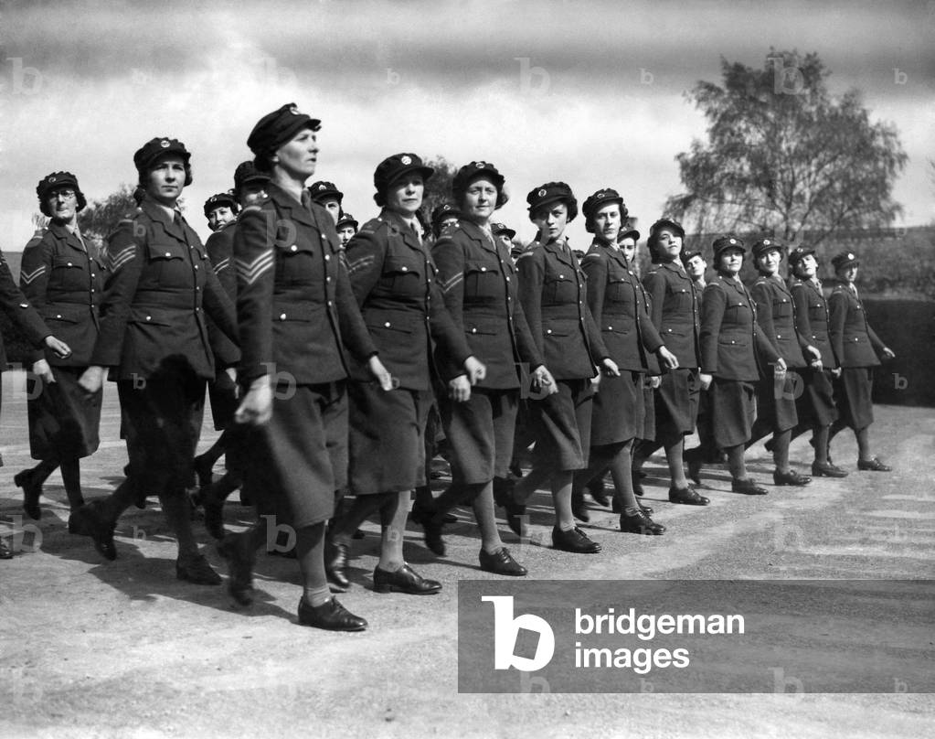 World War II. Women ATS soldiers on parade. April 1940