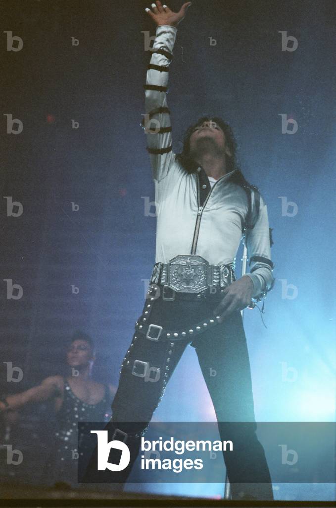 Michael Jackson can be seen performing on stage at Wembley during the Bad concert tour 14th July 1988 (photo)