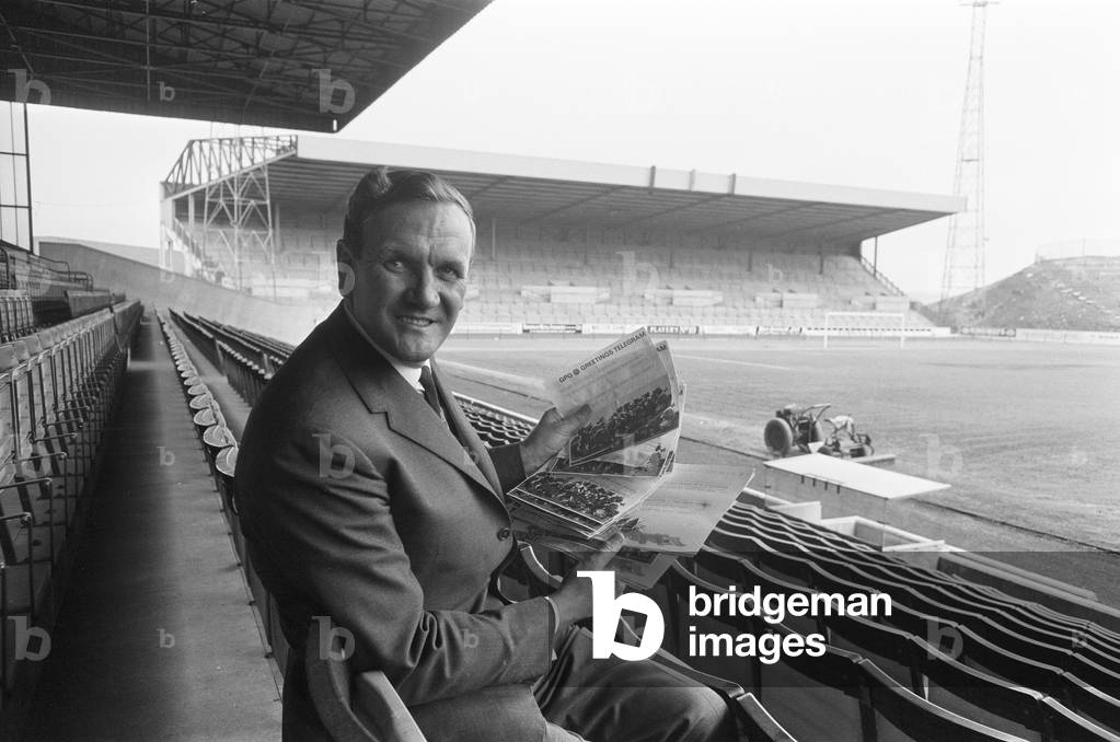 Leeds United manager Don Revie at Elland Road with telegrams congratulating him on winning the First DivisionChampionship. 29th April 1969 (photo)