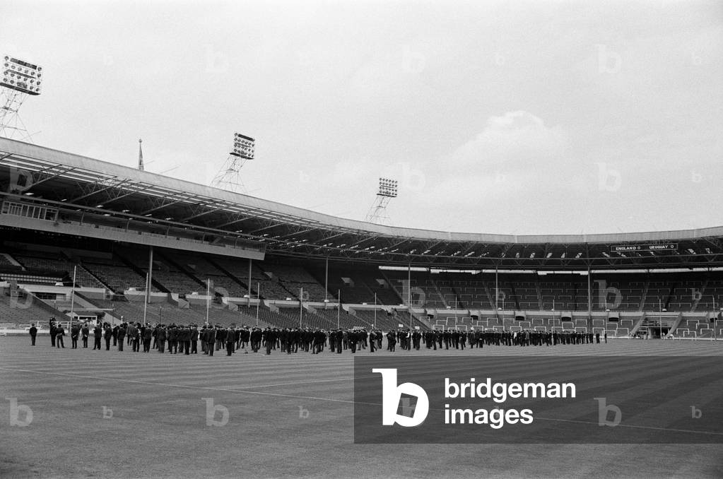 Wembley Stadium rehearsal for opening ceremony of World Cup by schoolboys. 10th July 1966 (photo)