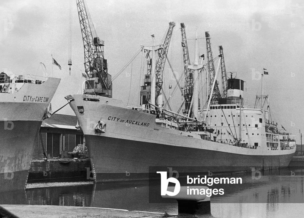 Ellerman Lines The City of Auckland cargo ship seen here in Middlesbrough dock 14th August 1975 (b/w photo)
