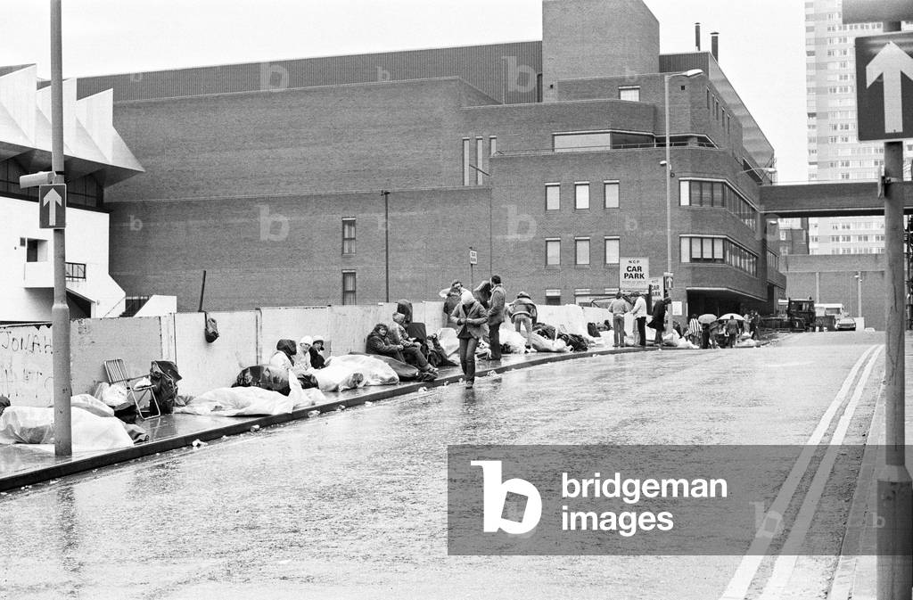 Fans queuing to see rock group The Who at Brighton. 4th November 1979 (b/w photo)