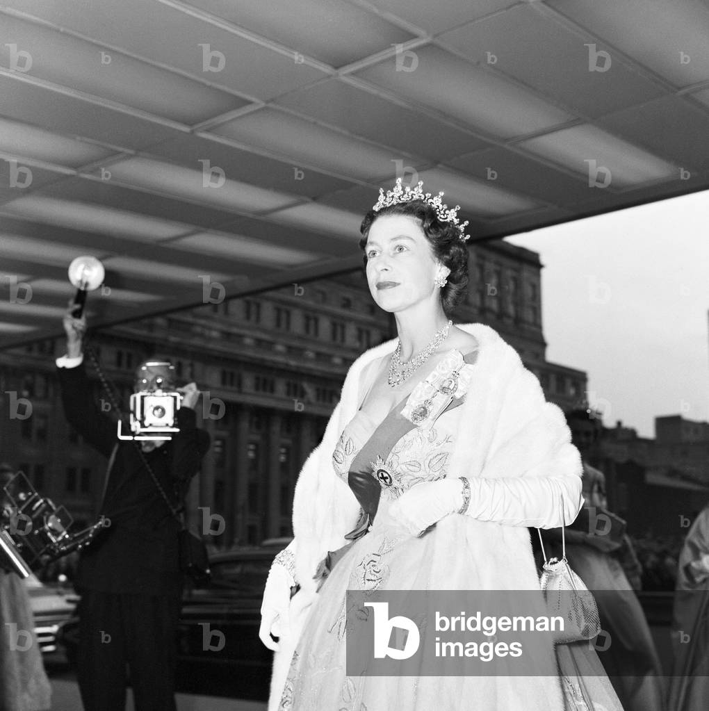 Queen Elizabeth II with her husband Prince Philip, the Duke of Edinburgh, pictured at a durbar at Bo, Sierra Leone, November 1961 (b/w photo)