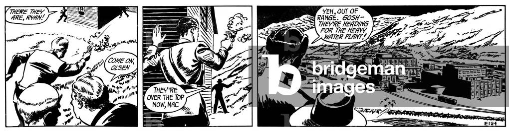 Buck Ryan cartoon strip. 'Atomic Chase', Buck Ryan's Canadian Adventure., 25th May 1946 (b/w illustration)