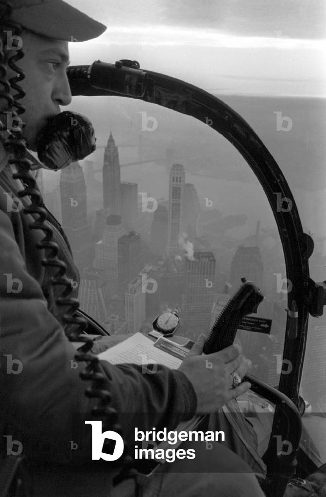 A helicopter over flies New York to monitor the Manhattan Traffic 14th February 1964 (b/w photo)