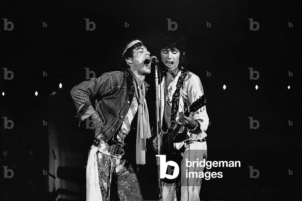 Mick Jagger & Keith Ricahrds, Rolling Stones Inglewood Forum, Los Angeles, California, US (Charity Concert for the Nicaraguan Earthquake). at the time the highest grossing rock concert ever. 18 January 1973