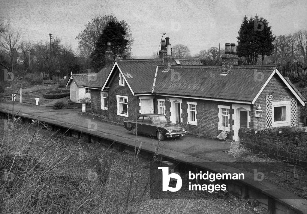 The trains no longer run, the railway track is gone, but Kirkandrews Railway Station, on the old Carlisle-Silloth line, is far from deserted on 5th February 1972 (b/w photo)
