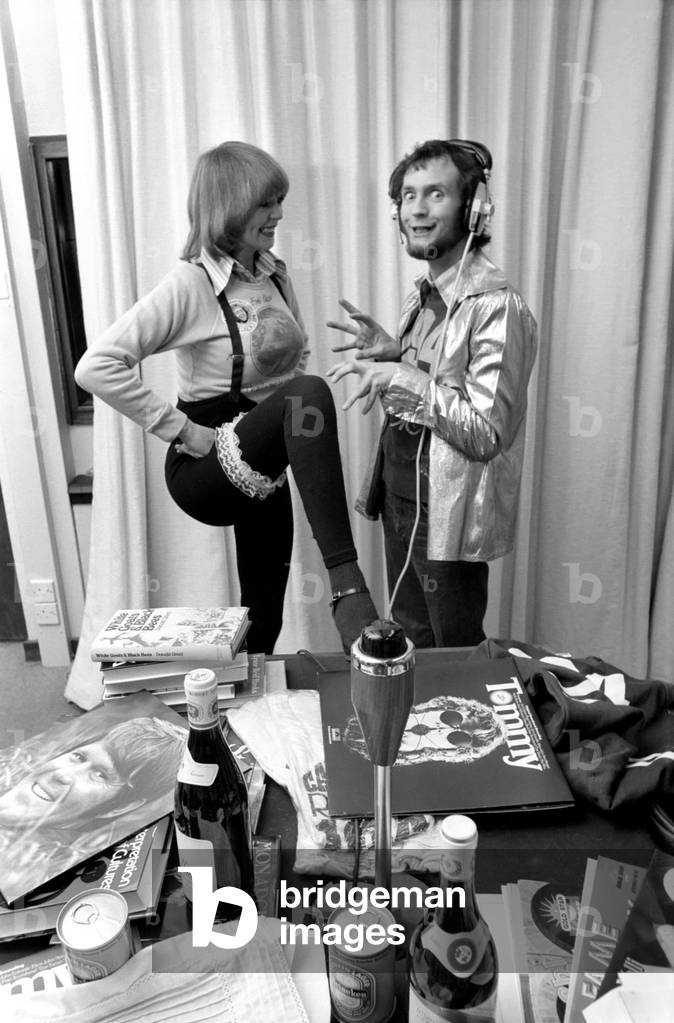 Kenny Everett and girl Jenny Stevens, March 1975 (b/w photo)