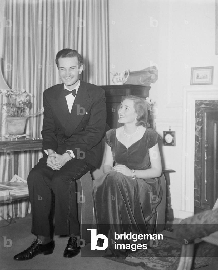 Lord St. Just and fiancée Leslie Nast daughter of late Conde Nast American publisher, 24th January 1949 (b/w photo)