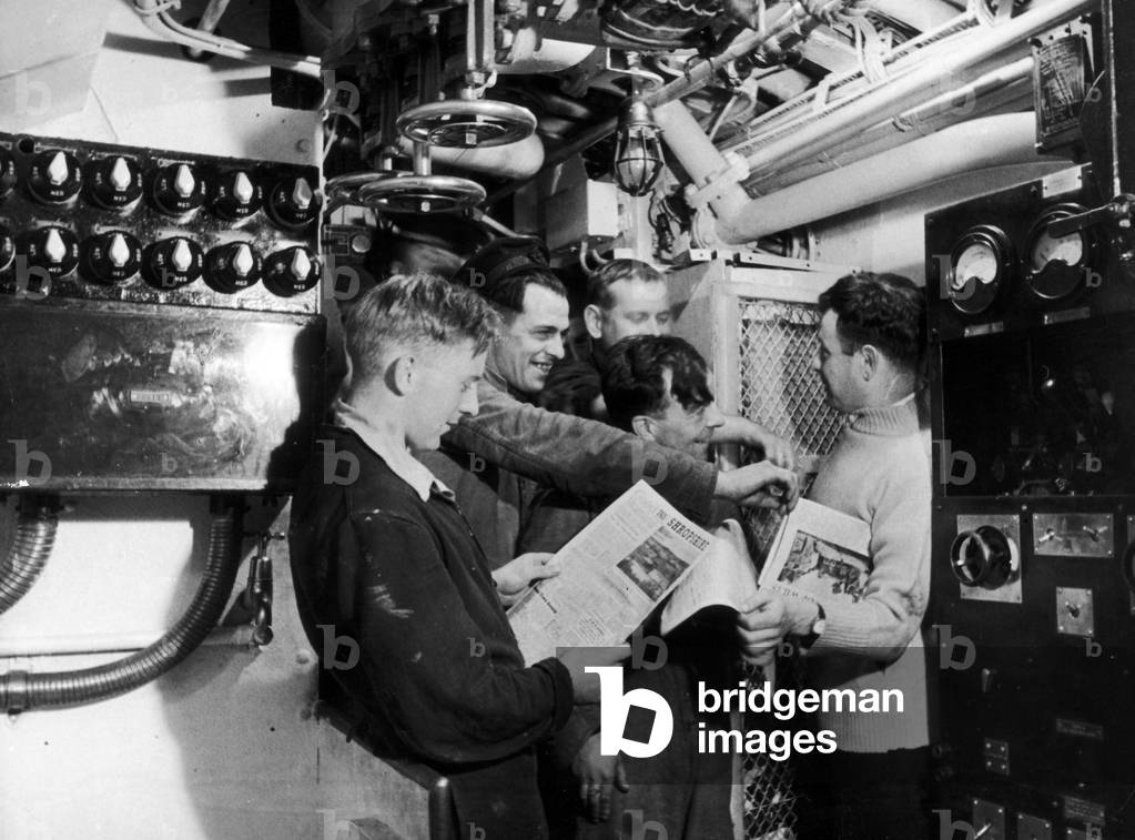 Submariners, pictured reading the Daily Mirror's Good Morning Newspaper,  29 July 1942 (b/w photo)