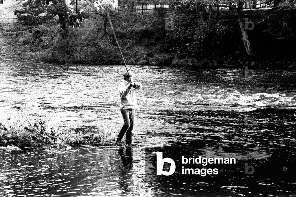 Filming of an episode of 'Whatever Happened To The Likely Lads' fishing in the North Tyne near Haughton Castle situated to the north of the village of Humshaugh, Northumberland.
 
 Pictured is actor James Bolam.
 
 23rd October, 1973.