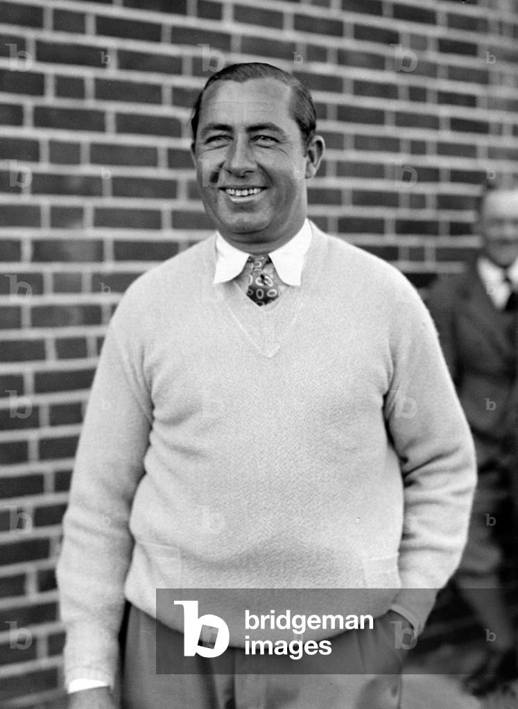 Walter Hagen US Golfer & winner of the Claret Jug, British Open 1928. Royal St George's Golf Club, Kent, Friday 11th May 1928 (b/w photo)