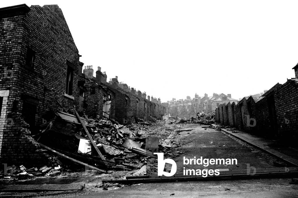 Demolition of the old terraced houses in and around Scotswood Road area of Elswick in Newcastle 22 January 1971 (b/w photo)