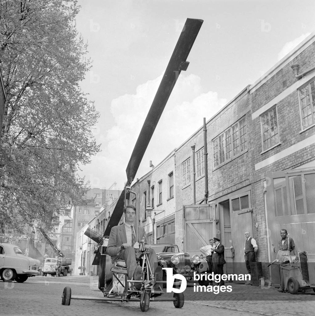A man prepares his home made autogyro (Gyro copter) for flight
Circa 1962