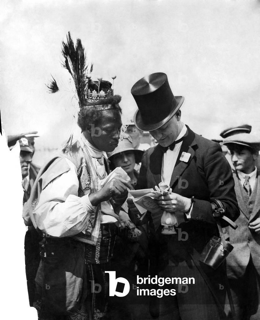 Clothing: Fashion Men Wear Hats: Ascot Gold Cup Day. A contrast in headgear, August 1944 (b/w photo)
