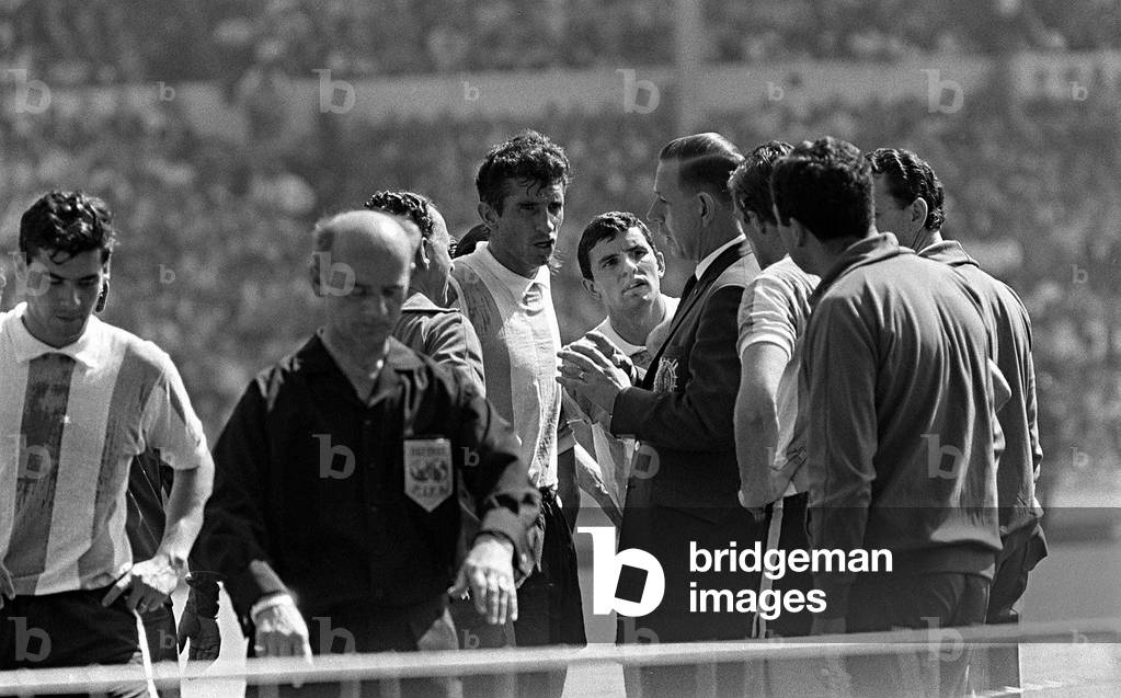 Rattin of Argentina argues with officials in World Cup 1966quarter finals against England over being sent off by referee Rudolph Kreitlin (photo)