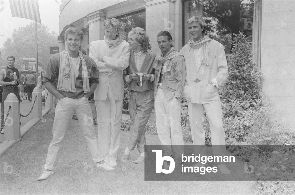 Duran Duran, music group, Photo-call Grosvenor House, London. 19th July 1983 (b/w photo)
