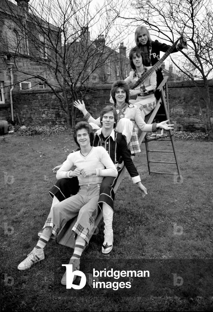 Bay City Rollers pop group in Edinburgh. 
February 1975.