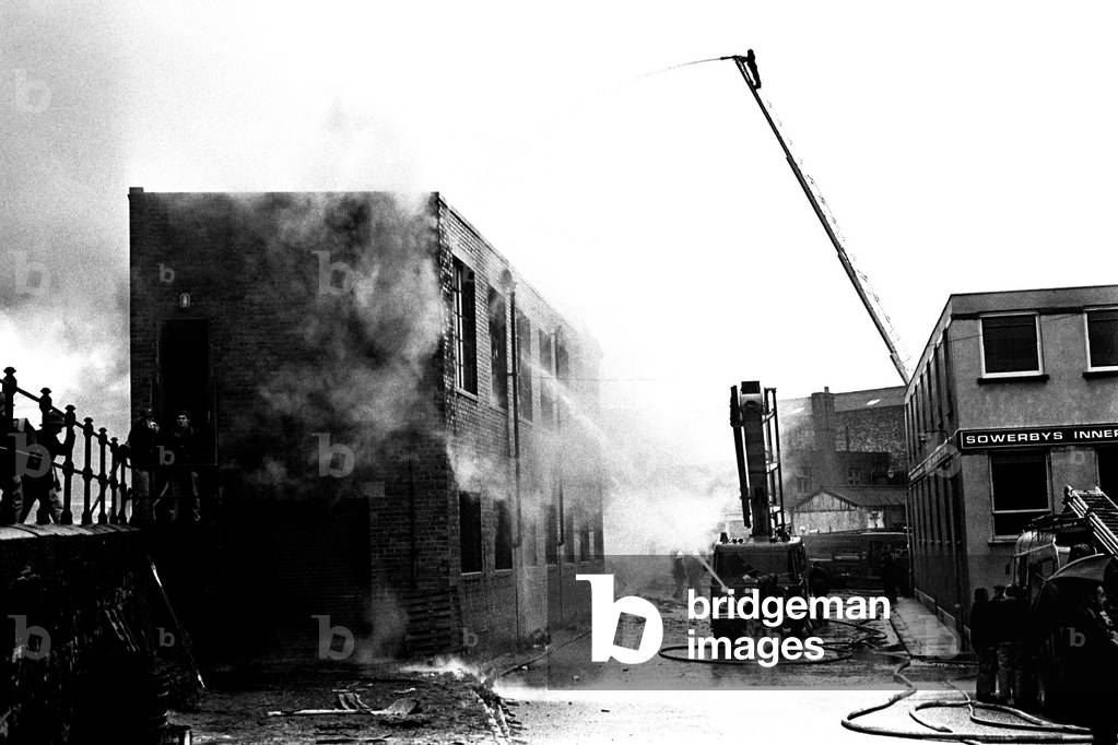 Millions of waxed cartons went up in flames in a spectacular blaze in Newcastle.16th October, 1974 (b/w photo)