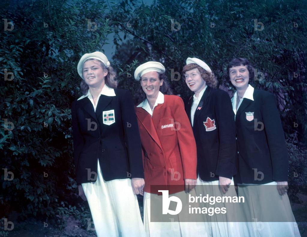 Competitors from all the nations  joking after the rehearsal for the opening ceremony, London Olympics, 28th July 1948 (photo)