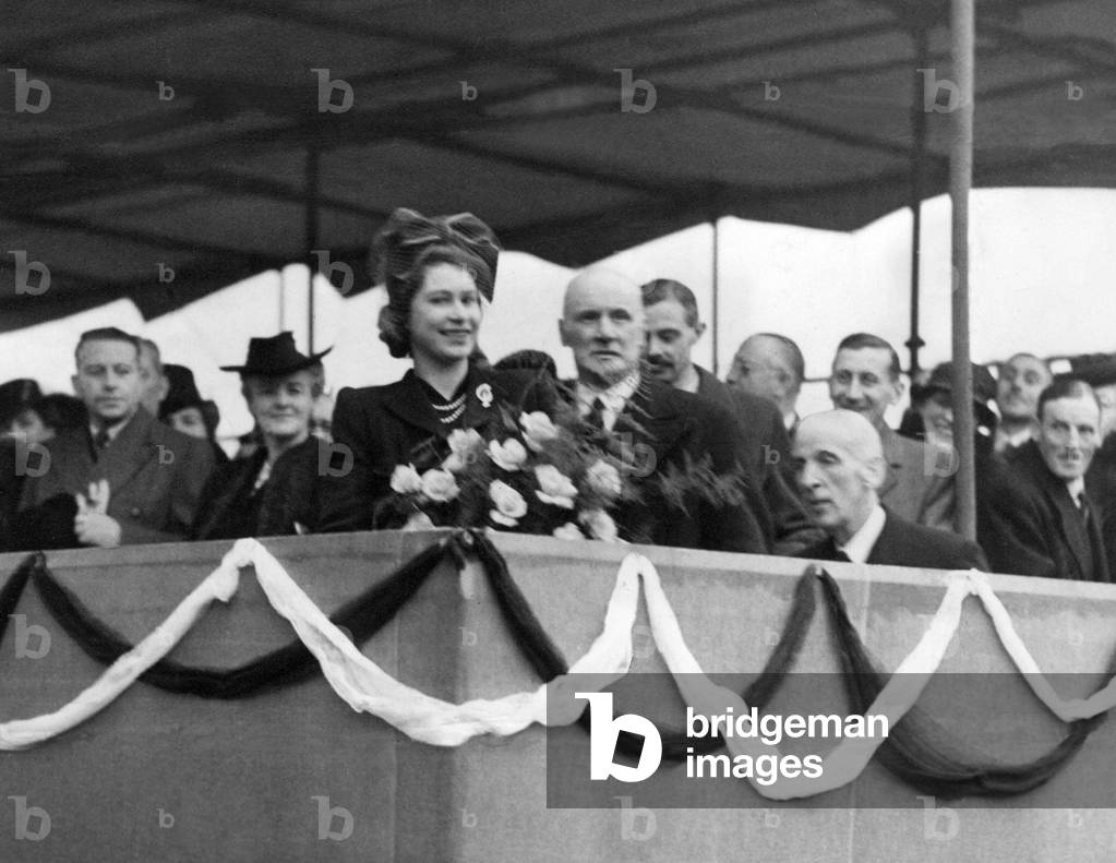 Queen Elizabeth II, Princess Elizabeth visiting the yard of Sir James Laing and Sons in Sunderland where she named the tanker British Princess, 30/04/1946
